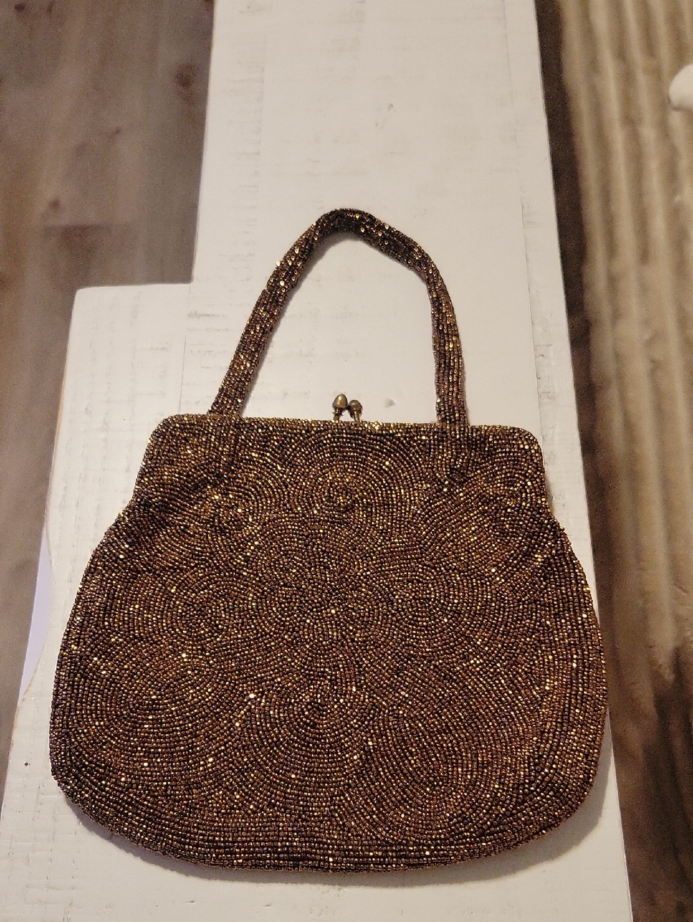 Vintage Magid Bronze Beaded Evening Clutch with Handle